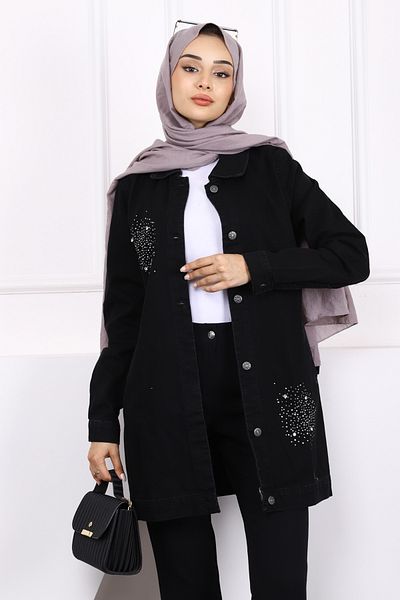 İmajButik Black Stone Pocketed Denim Jacket
