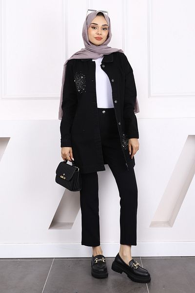 İmajButik Black Stone Pocketed Denim Jacket