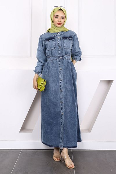 İmajButik Blue Pocket Denim Dress