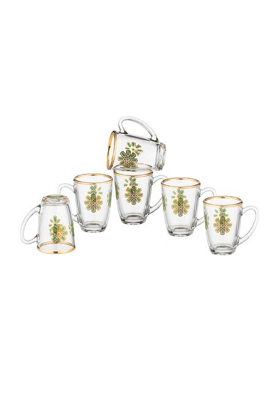 Dania Tea Cup Set, 6 Pieces, Clear Glass with Elegant Decoration, 90ml Capacity