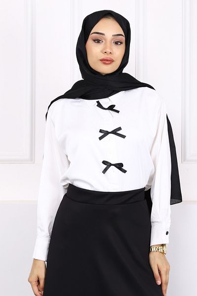 İmajButik Ecru Bow Satin Shirt