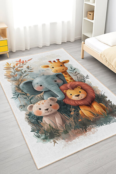 Realhomes Hayvan Figürleri Temalı Canlı Renkli Çocuk Odası Yıkanabilir Kaymaz...
