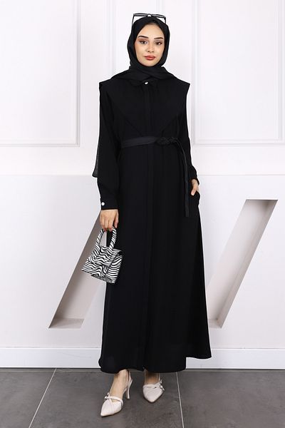 İmajButik Black Front Button Pocket Dress