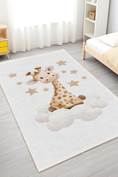 Realhomes Tatlı Zürafa Desenli Çocuk Odası Yıkanabilir Kaymaz Taban Halı