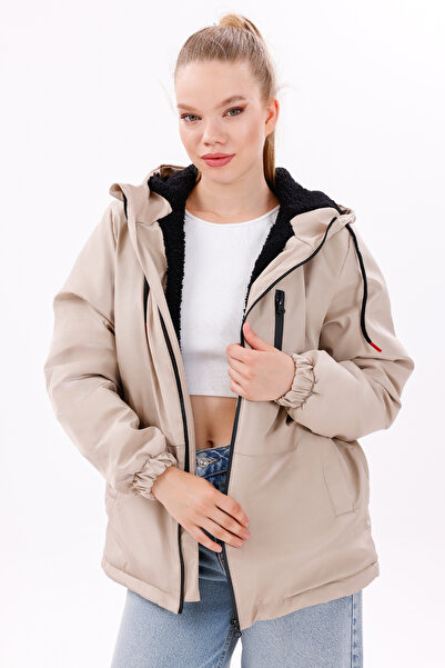 freemen Dámský zimní kabát a kabát a parka s kapucí z kamenné kožešiny