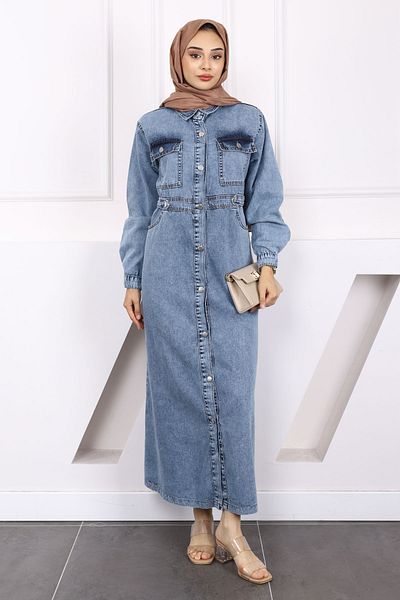 İmajButik Blue Pocket Denim Dress