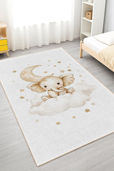 Realhomes Ay Yıldız Motifli Yıkanabilir Kaymaz Taban Çocuk Odası Halısı