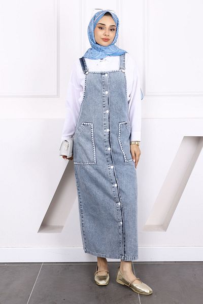 İmajButik Blue Embroidered Pocket Denim Solopet