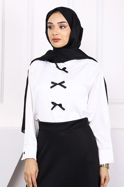 İmajButik Ecru Bow Satin Shirt