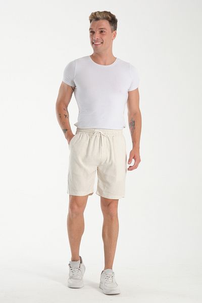 VIKUNYA Men's Beige Summer Linen Shorts