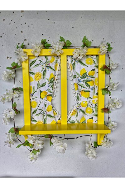 Home Ahşap Dekoratif Pencere, 50x60 cm, Perde Dahil, Bahçe Balkon Duvar Dekor...