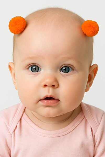 TAKIŞTIR 2 Pack Orange Color Pompom Hairless Baby Buckle