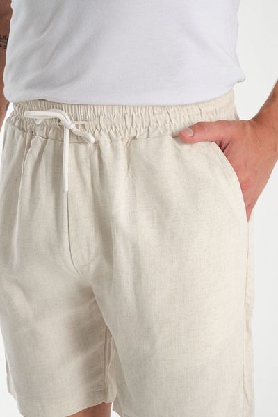 VIKUNYA Men's Beige Summer Linen Shorts