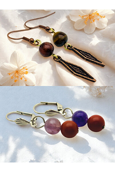 ayrestyle طقم أقراط من عين النمر والأميثيست والجاسبر من الأحجار الطبيعية مكون...