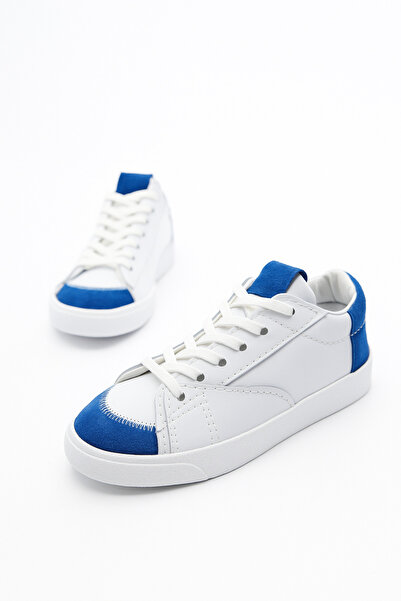 Nstil White Blue Women's Sneakers - Lace-Up and Serrated Sole, Suede Detailed Walking Sports Shoes 07