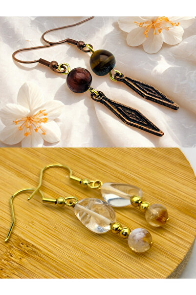 ayrestyle طقم أقراط من عين النمر والكوارتز والسترين من الأحجار الطبيعية مكون ...