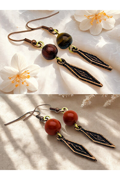 ayrestyle طقم أقراط مكون من قطعتين من عين النمر والجاسبر من الأحجار الطبيعية ...