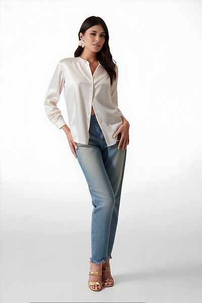 hazelin New Cream Satin Shirt - Light and Surface HZL22W-BD139641
