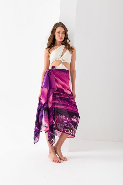 Wega Moda Aquarium Dolphin Pattern Chiffon Pareo, Digital Printing, Quick Dry Pareo, 200X100Cm, Beach Clothing, Pareo