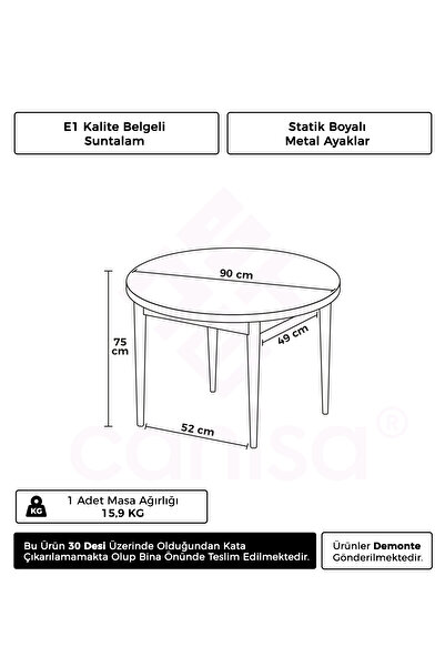 Canisa Beyaz 90 X 90 Sabit Yuvarlak Yemek Masası Krom Metal Ayak