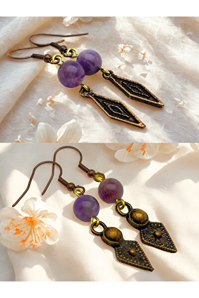 ayrestyle طقم أقراط من حجر الجمشت والجمشت الطبيعي مكون من قطعتين - مزين - 5 س...