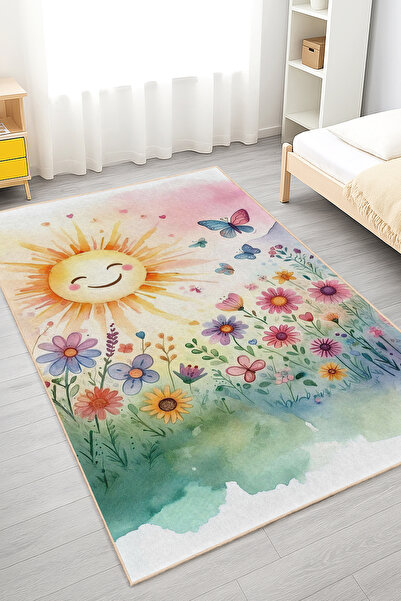 Realhomes Güneş Motifli Canlı Renklerde Çocuk Odası Yıkanabilir Kaymaz Taban ...