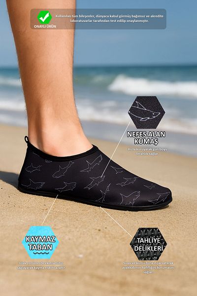 Peluche Shark Patterned Non-Slip Sole Flexible Lightweight Durable Men's Pool Beach Sea Shoes