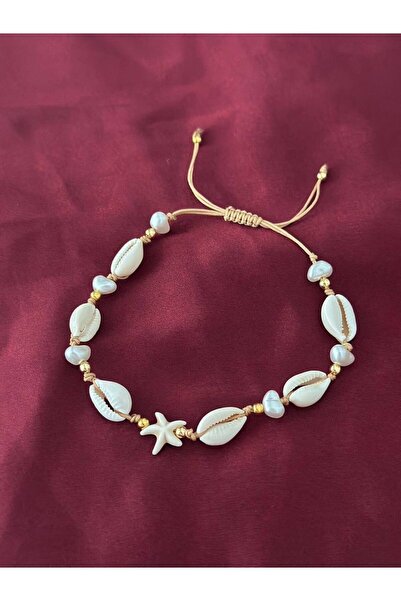 Femenino Deniz yıldızı deniz kabuğu ve incili asansörlü halhal