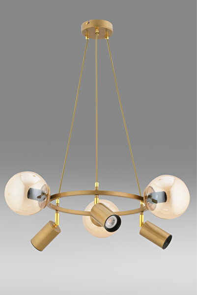 avimonaydınlatma RİNGA 6 LI CAMLI - SPOTLU BAL CAM - ESKİTME RENKTE SARKIT AVİZE Oturma Odası Salon