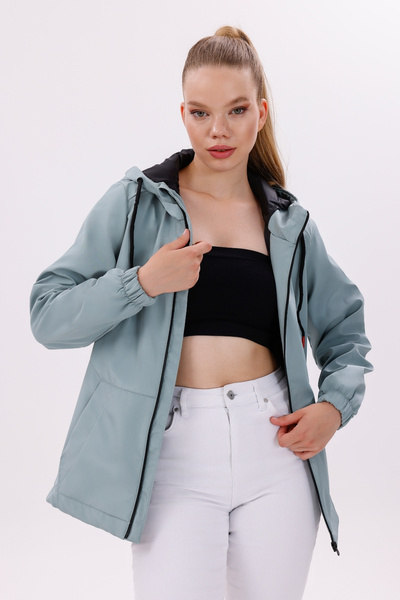 freemen Women's Mint Green Waterproof and Wind-Resistant Lined Hooded Raincoat - Windbreaker
