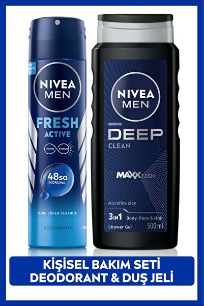 NIVEA MEN Erkek Bakım Damat Çeyiz Seti, Duş Jeli 500ml Ve Sprey Deodorant Fresh Active150ml, Ter Koruması