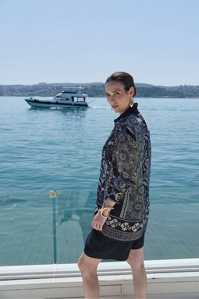 NUR KALAY COLLECTION Pano Patterned Silk Button Suit