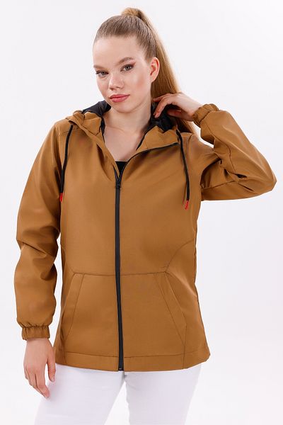 freemen Women's Tan Waterproof and Wind-Resistant Lined Hooded Raincoat - Windbreaker