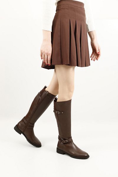 GÖNDERİ(R) Women's Coffee Floater Zippered Rubber Sole Genuine Leather Boots