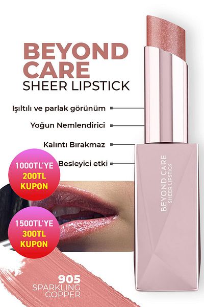 Alix Avien Beyond Care Sheer Lipstick 905 - Sparkling Copper - Intense Moisturizing Nourishing Effect - Shiny Lipstick