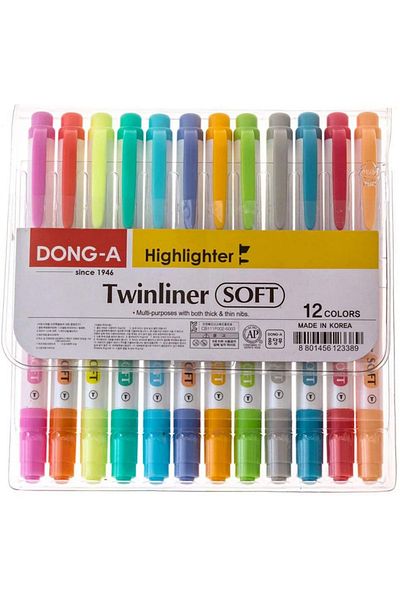 Dong-A Twinliner Soft Highlighter Double Sided Set of 12