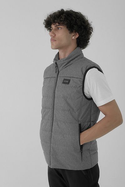 Longberg Men's Thick Winter Quilted Stand Collar Zippered Vest Gray
