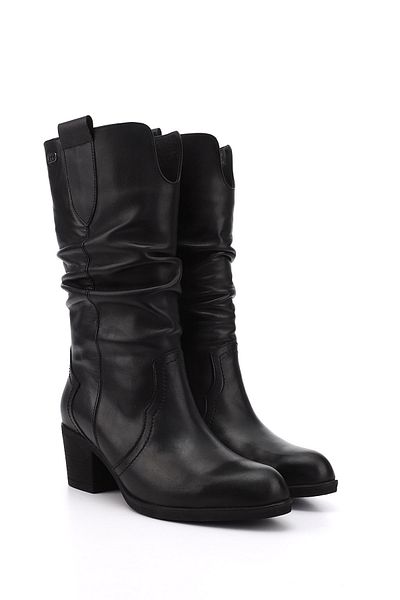 GÖNDERİ(R) Women/Girls Black Thick Heeled Gusseted Genuine Leather Boots
