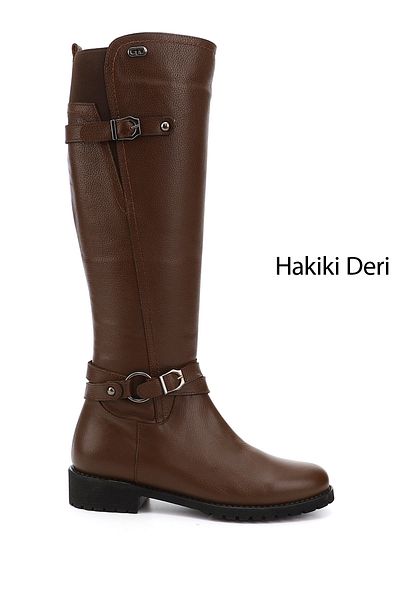 GÖNDERİ(R) Women's Coffee Floater Zippered Rubber Sole Genuine Leather Boots