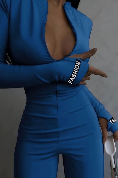 Fashiontayt Long Sleeve Finger Detail Scuba Fabric Jumpsuit