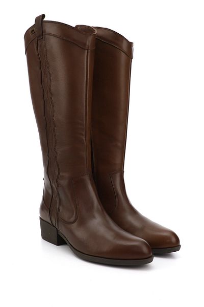 GÖNDERİ(R) Women/Girls Brown Antique Zippered Thick Heeled Genuine Leather Cowboy Boots