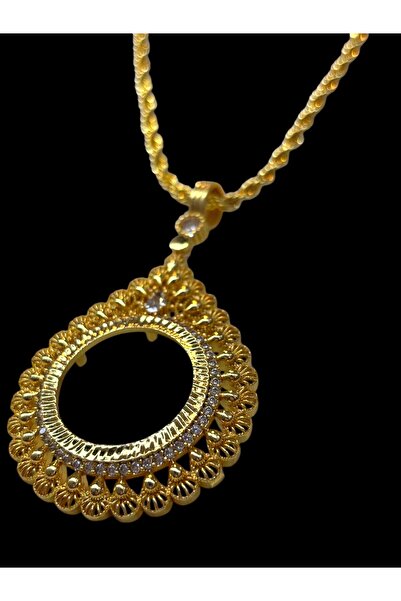 stainless steell Isis Yarım Altın Çerçeveli Kolye (Altın Kaplama)