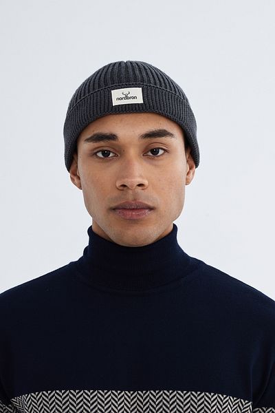 Nordbron Anthracite Unisex Cotton Knitwear - Solid Logo and Soft Basic Cuat with Double Fold Winter Cord