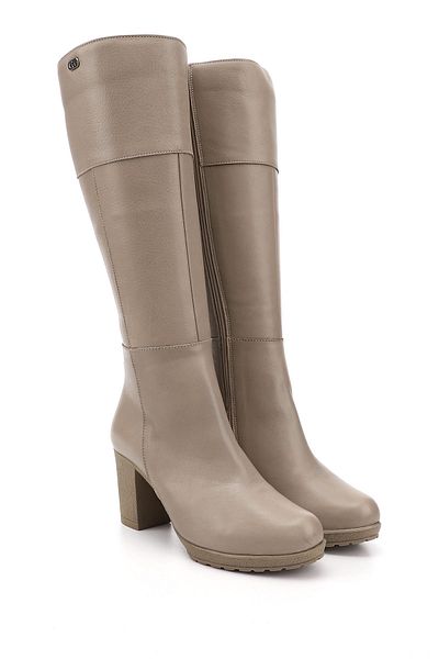 GÖNDERİ(R) Women/Girls Beige Zippered Thick Heeled Genuine Leather Boots