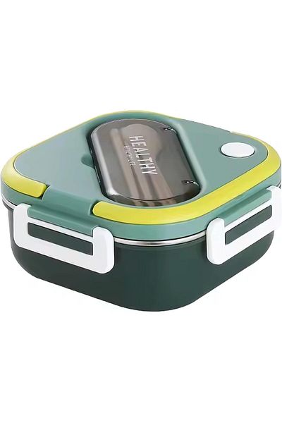 Twisoo Stainless Steel Bento Box, Lunch Box with Spoon & Fork, 3 Compartments Carrying Handle Bento