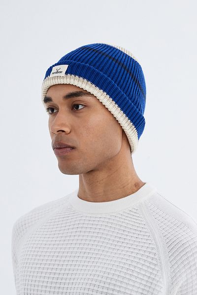 Nordbron Men's Winter Dabbs - Dark Blue, Cotton, Color-Blocking, Logo, Soft Beanie, Double-Fold Basic