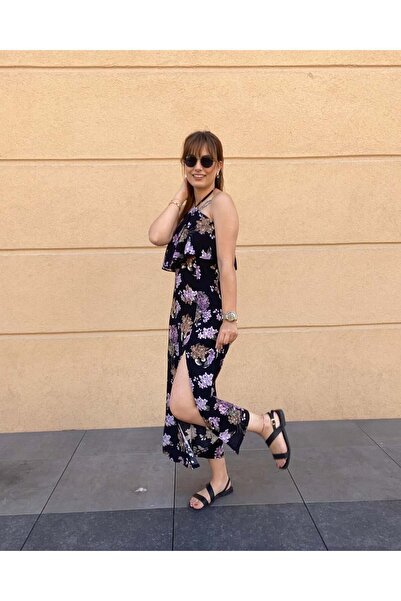 DUSOHOME Φόρεμα από υφαντό ύφασμα βισκόζης με σχισμή λαιμόκοψης