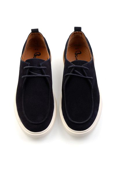 Bambi Navy Blue Leather Men's Casual Shoes E 01863310602