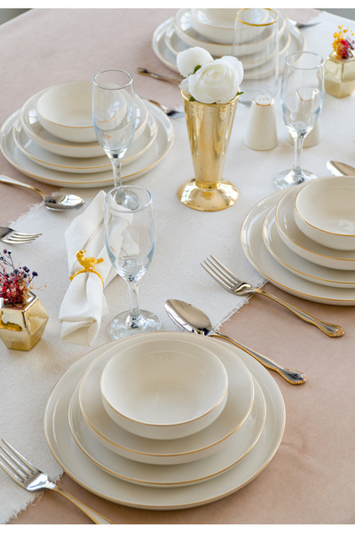 Heda Porselen Rüya Altın Yaldız 24 Parça 6 Kişilik Porselen Yemek Takımı