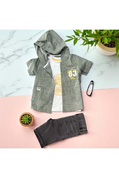 Babexi 83 Embroidered Shirt Tshirt Shorts Set Green